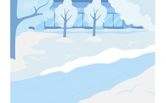 Urban winter park flat color vector illustration