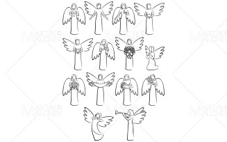 Angels Line Art Set Vector Illustration