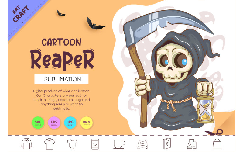 Cute Cartoon Reaper. Crafting, Sublimation. Vector Graphic