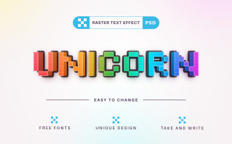 Pixel Unicorn - Editable Text Effect, Font Style, Design Illustration