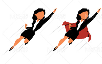 Business Woman Flying Up on White Vector Illustration