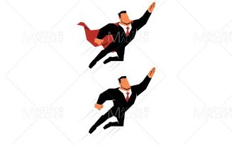 Super Businessman Flying Up on White Vector Illustration