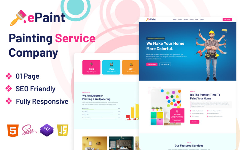 ePaint - Painting Service Company Html5 Template Landing Page Template