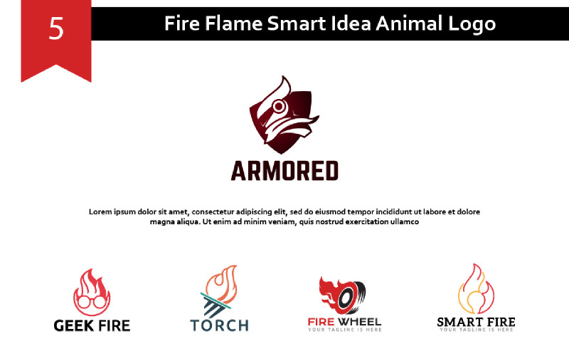 5 Fire FLame Smart Idea Animal Logo Logo Template