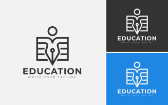 Minimal Education Logo Design Template. Academy Logo Vector For Graduation, Pen, Pencil, Book.
