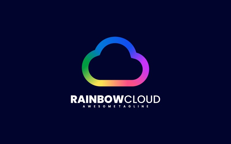 Rainbow Cloud Line Art Logo Logo Template