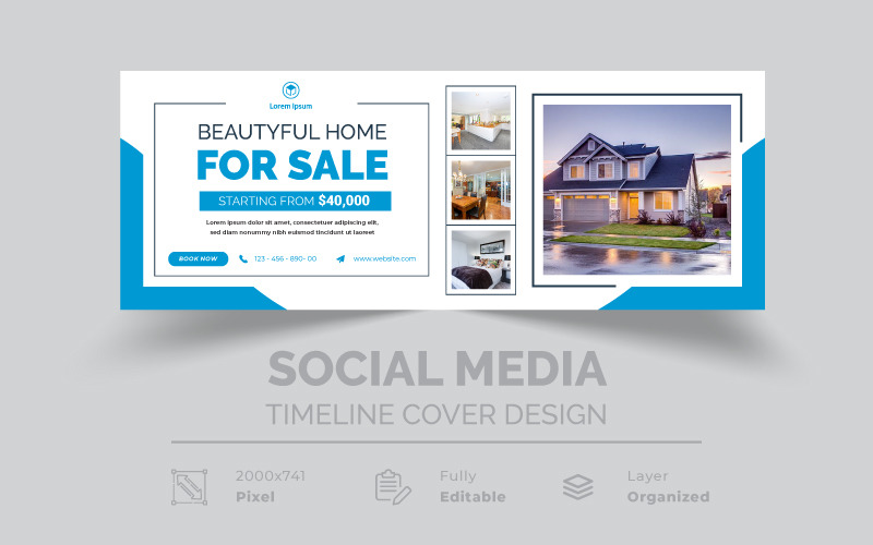 Beautiful Home For Sale Real Estate Blue Variation Facebook Cover Timeline Template Social Media