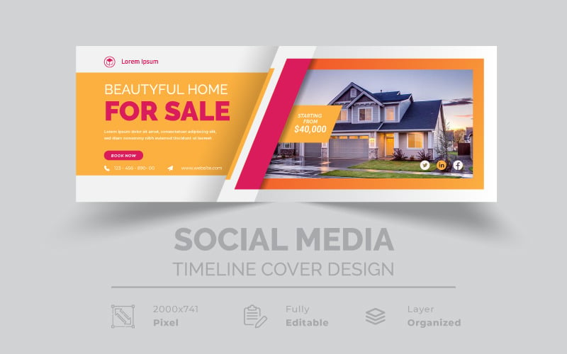 Beautiful Home For Sale Real Estate Facebook Cover Timeline Template Social Media