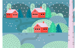 Winter Village Background Illustration