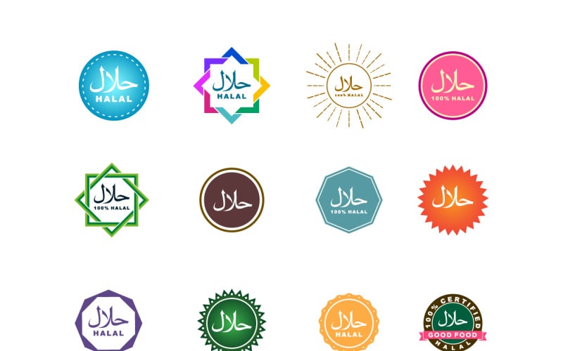 Muslim Halal Food Label Collection Logo Template