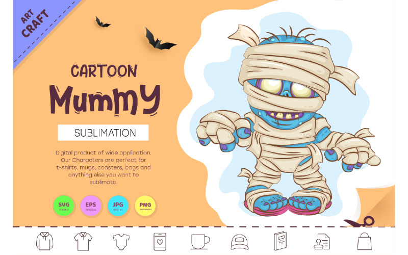 Cartoon Mummy. Crafting, Sublimation. Vector Graphic