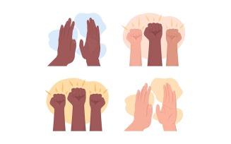 Handclap and fists 2D vector isolated illustration set