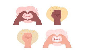 Love and support 2D vector isolated illustration set