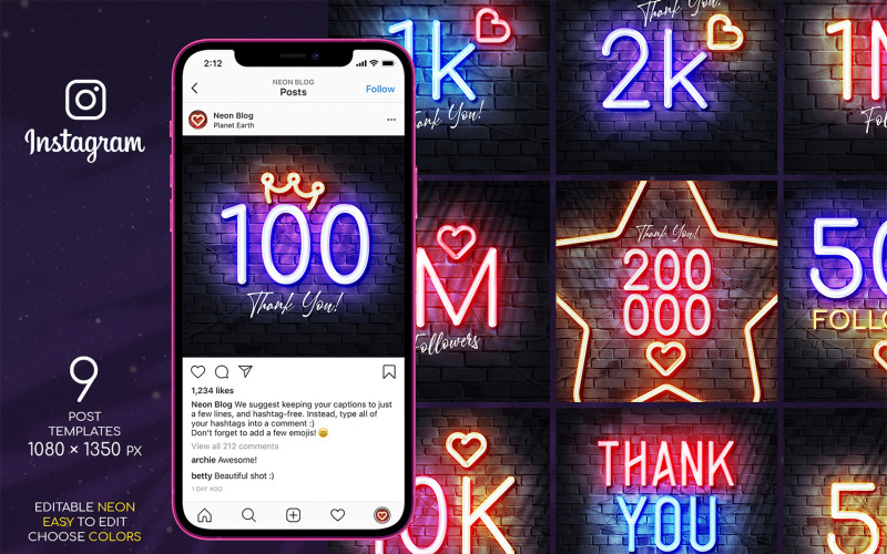 Thank You Neon Instagram Posts Social Media