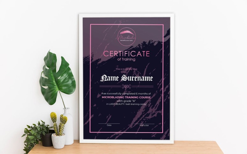Microblading Black and PInk Training Certificate Certificate Template