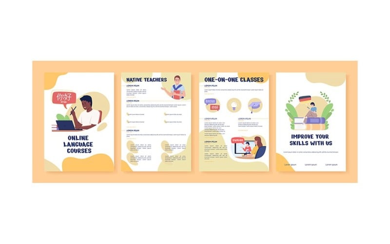 Online language courses flat vector brochure template Illustration