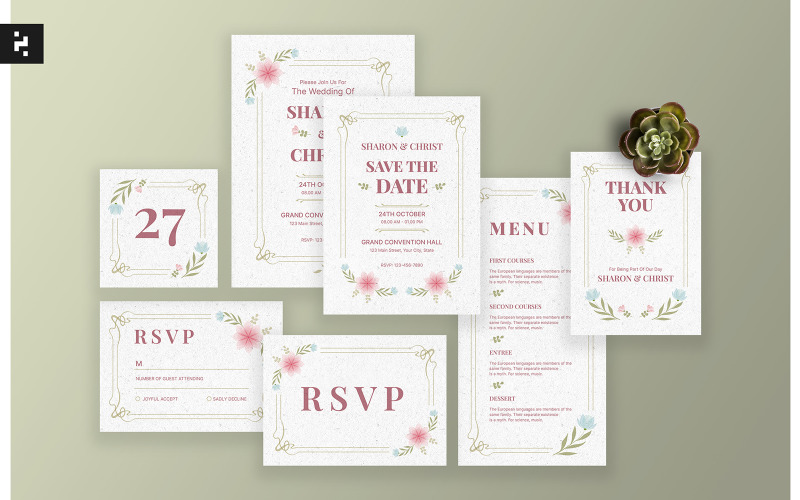 Floral Wedding Invitation Suite Template Corporate Identity
