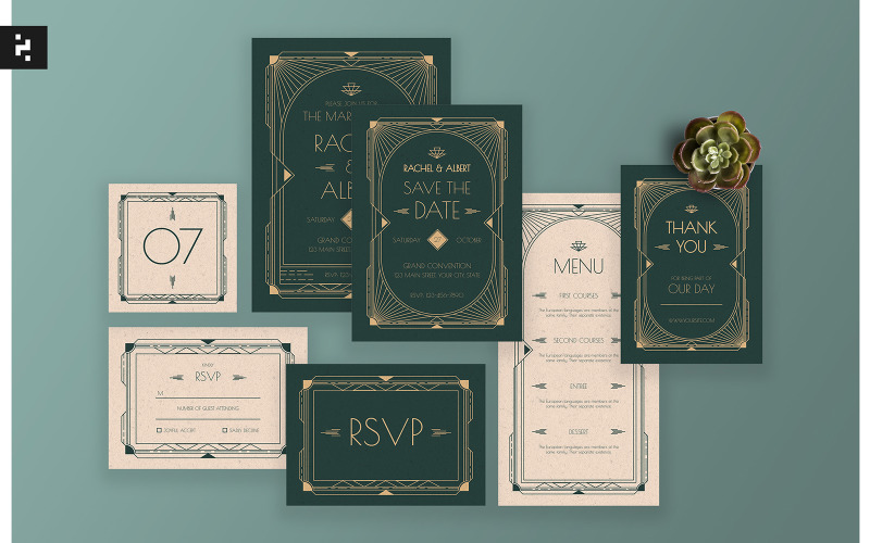 Wedding Invitation Suite - Art Deco Style Corporate Identity