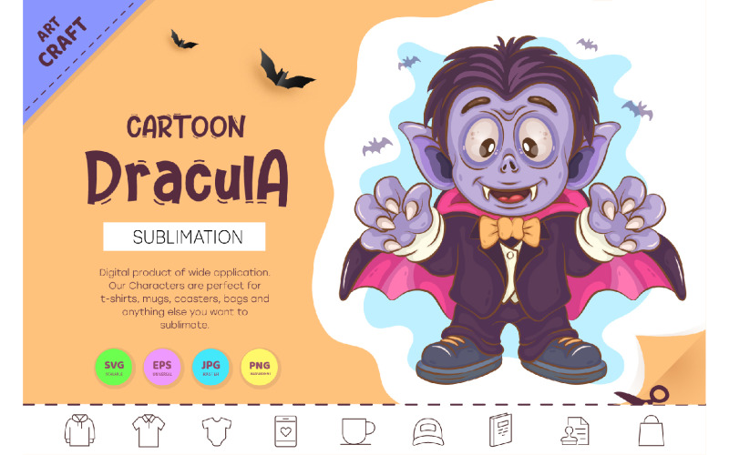 Cartoon Dracula. Crafting, Sublimation. Vector Graphic