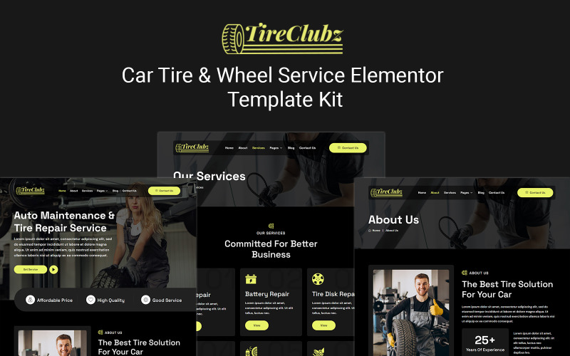 TireClubz - Car Tire and Wheel Service Elementor Template Kit Elementor Kit