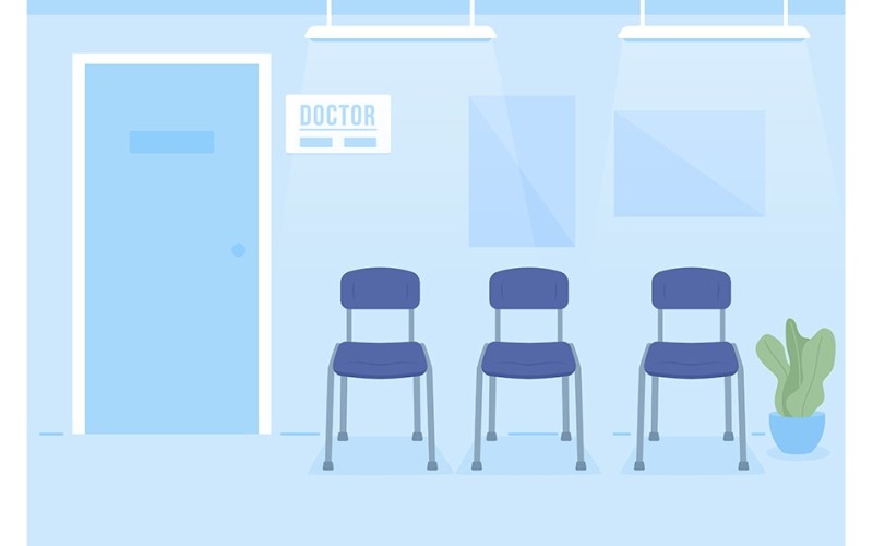 Chairs in doctor office reception room flat color vector illustration Illustration