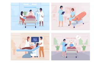 Patients examination in hospital flat color vector illustrations set