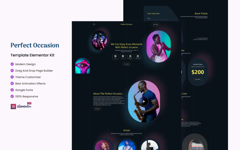 Perfect Occasion - Musical Event Ready to Use Elementor Template Kit Elementor Kit