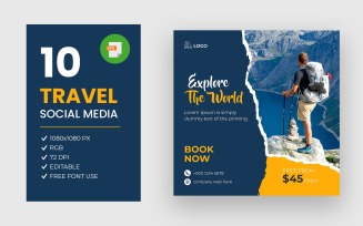 10 Editable Travel Tour Social Media Post Bundle