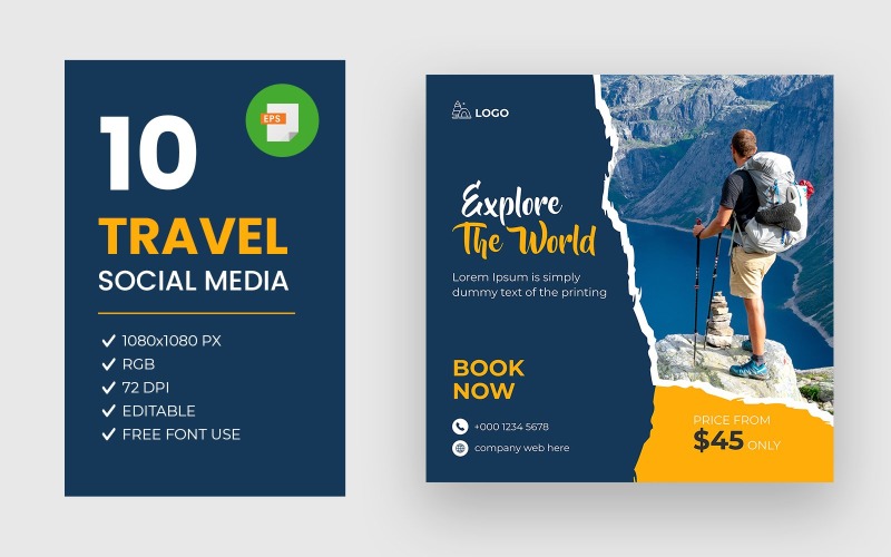10 Editable Travel Tour Social Media Post Bundle