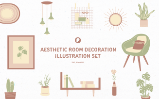 Calming Aesthetic Room Decoration Illustration Set