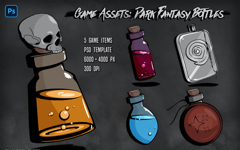 Game Assets: Dark Fantasy Bottles Illustration