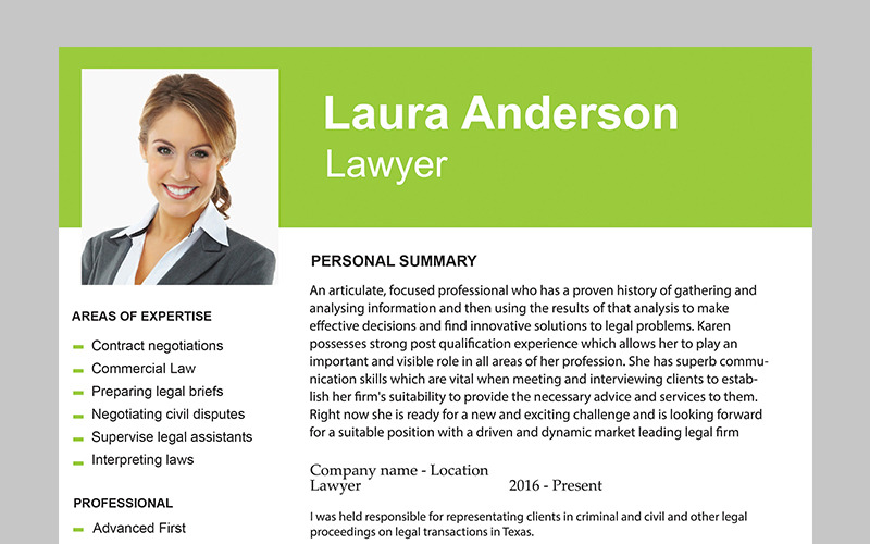 Lawyer- Printable Resume Template CV