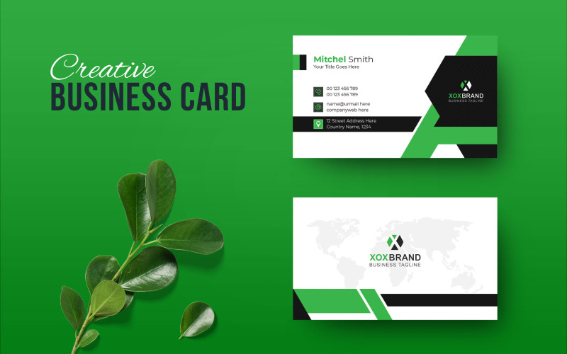 Business Card Template Design with 2 Colors Corporate Identity