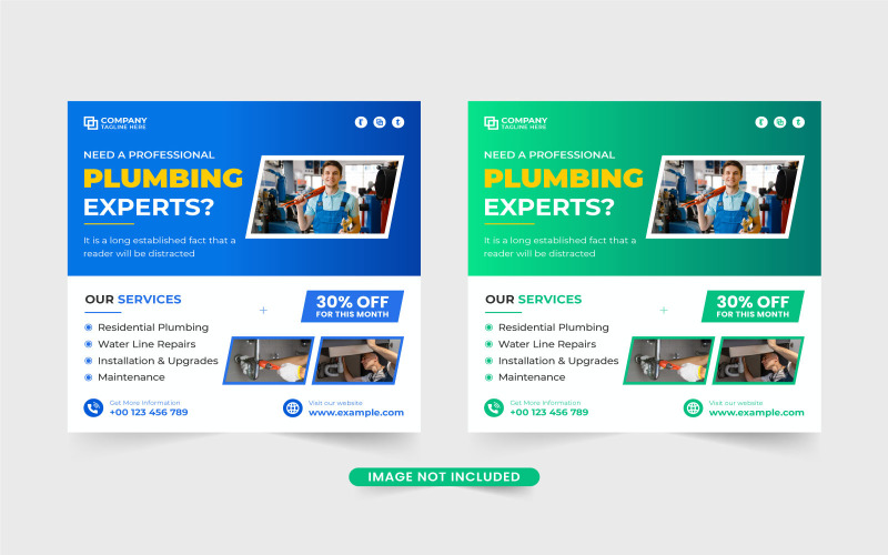 Corporate plumbing template vector Social Media