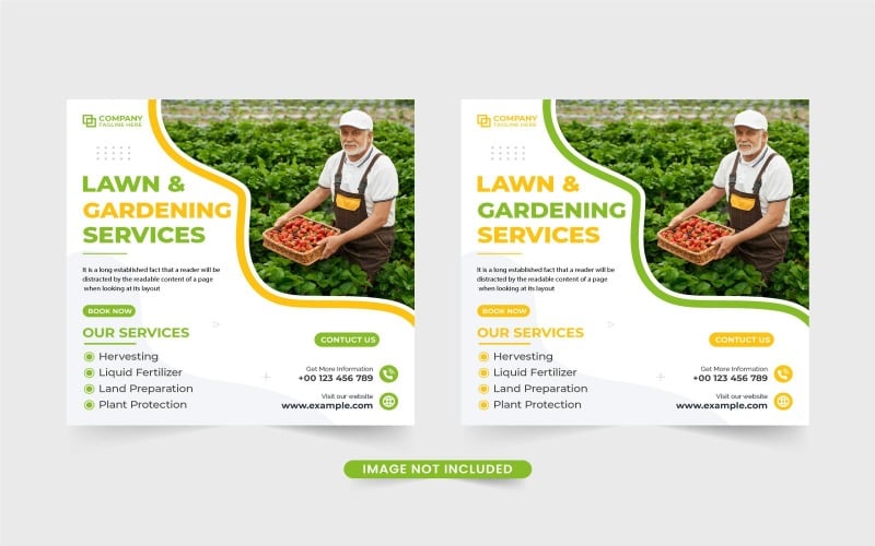 Lawn gardening business template vector Social Media