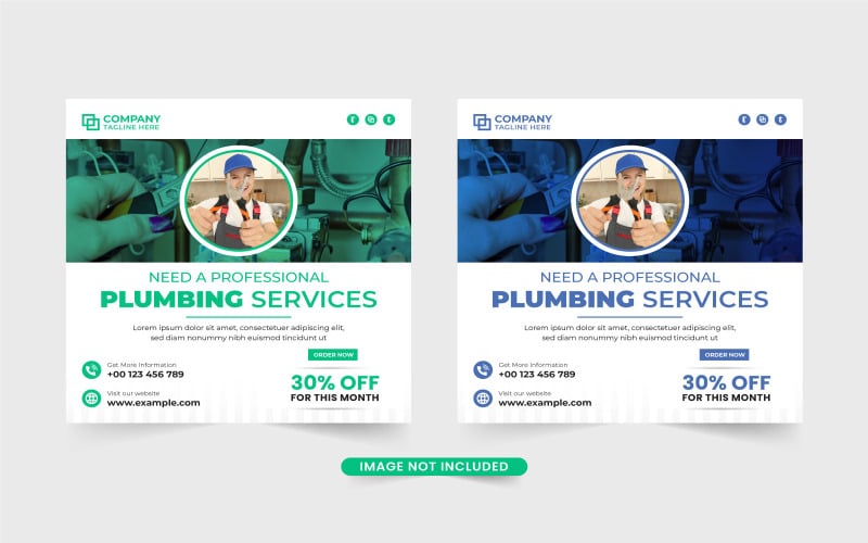 Plumbing business web banner vector Social Media