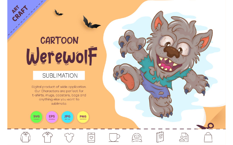Cartoon Werewolf. Crafting, Sublimation. Vector Graphic