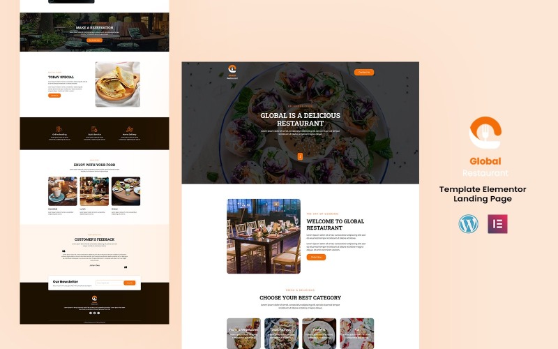 Global Restaurant - Restaurant Services Elementor Landing Page Elementor Kit