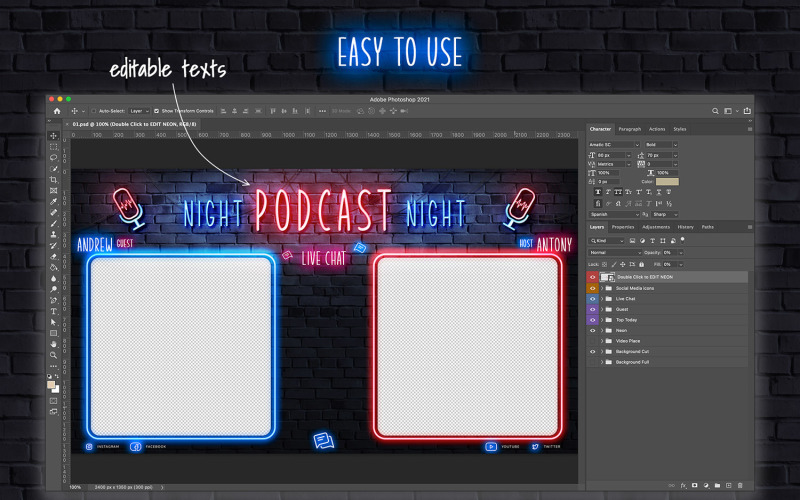 Neon Podcast – Twitch Video Overlay Social Media