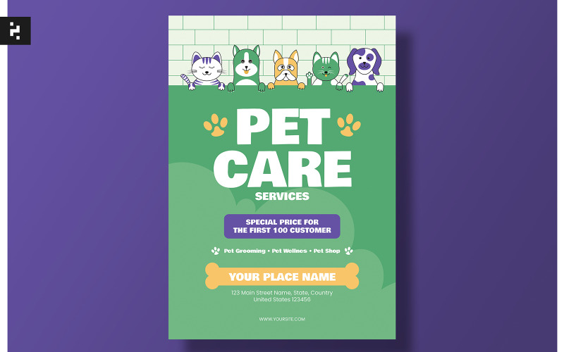 Pet Care Services Flyer Template Corporate Identity