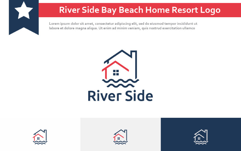 River Side Bay Beach House Home Resort Line Logo Logo Template