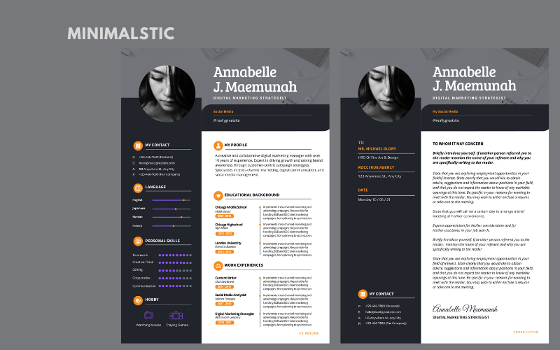 Minimalist Simple Social Media Specialist Resume CV Template