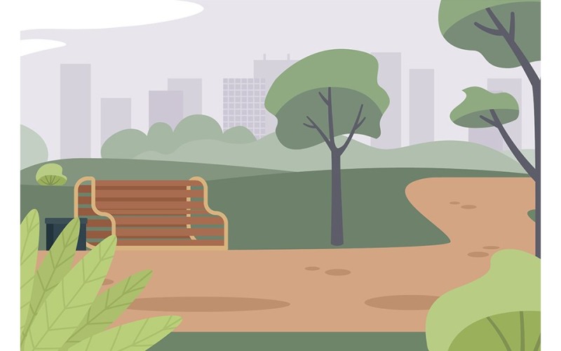 Green city park in summer flat color vector illustration Illustration