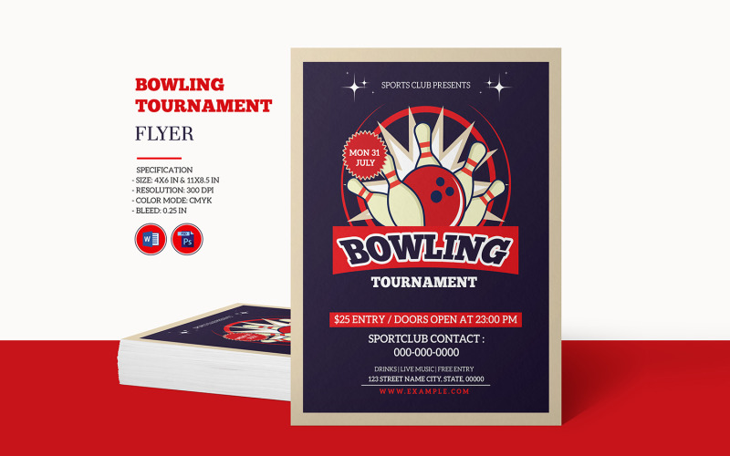 Printable Bowling Tournament Flyer Template Corporate Identity