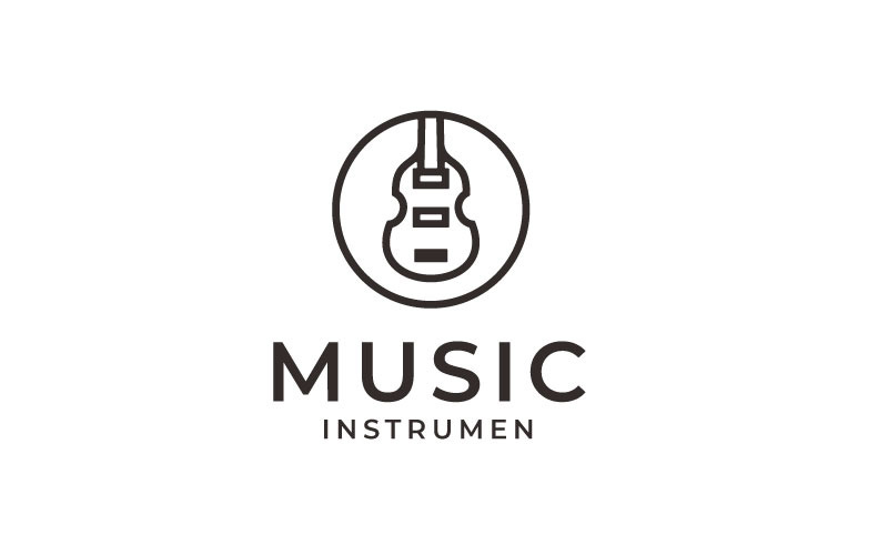 Retro Line Art Violin Viola Fiddle Cello Bass Logo Design Logo Template
