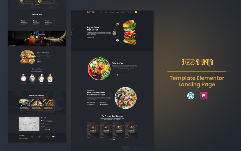 Foodland - Hotel and Restaurant Services Elementor One Page Template Elementor Kit