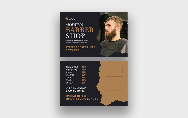 Modern Barbershop Salon Postcard Corporate Identity