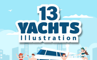 13 Yachts at Ocean Illustration