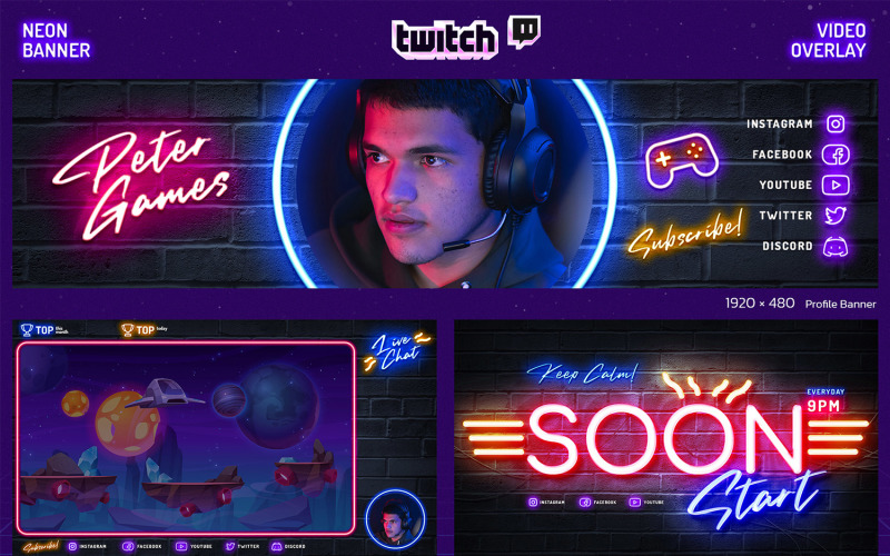 Neon Gaming Twitch Profile Templates Social Media