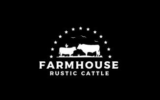 Retro Vintage Livestock Cattle Angus Beef Logo Template
